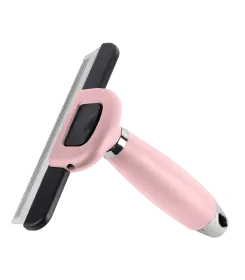 Striegelkamm mit rosa Griff und Metallkamm zum Fellpflegen