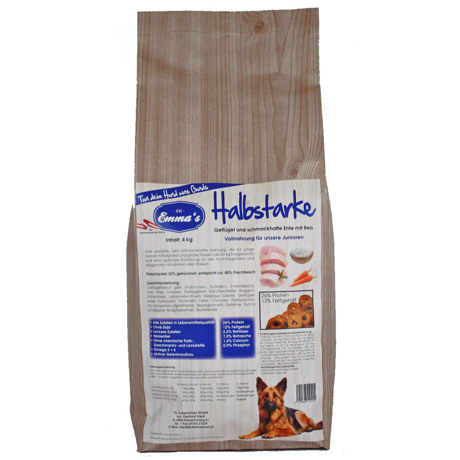 Emmas Hundfoder Half Dry Food, förpackning
