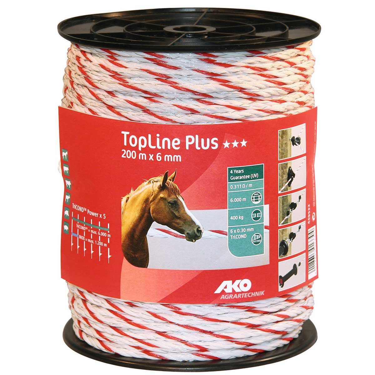 Corde de clôture électrique AKO TopLine Plus TriCOND Ø 6mm, blanc-rouge