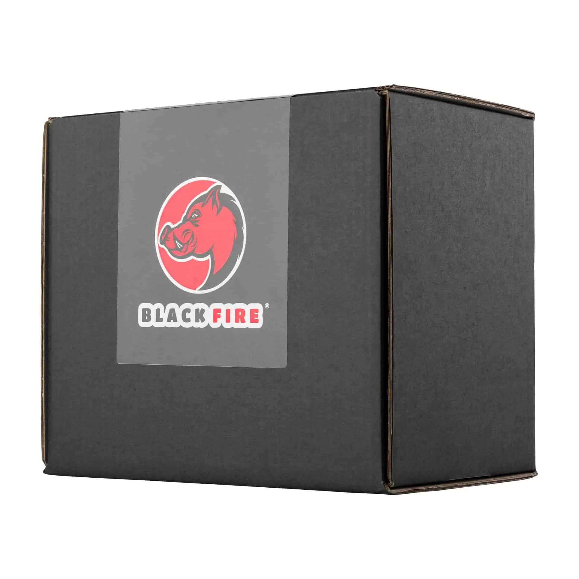 Scatola nera con logo testa di cinghiale rossa e scritta Black Fire