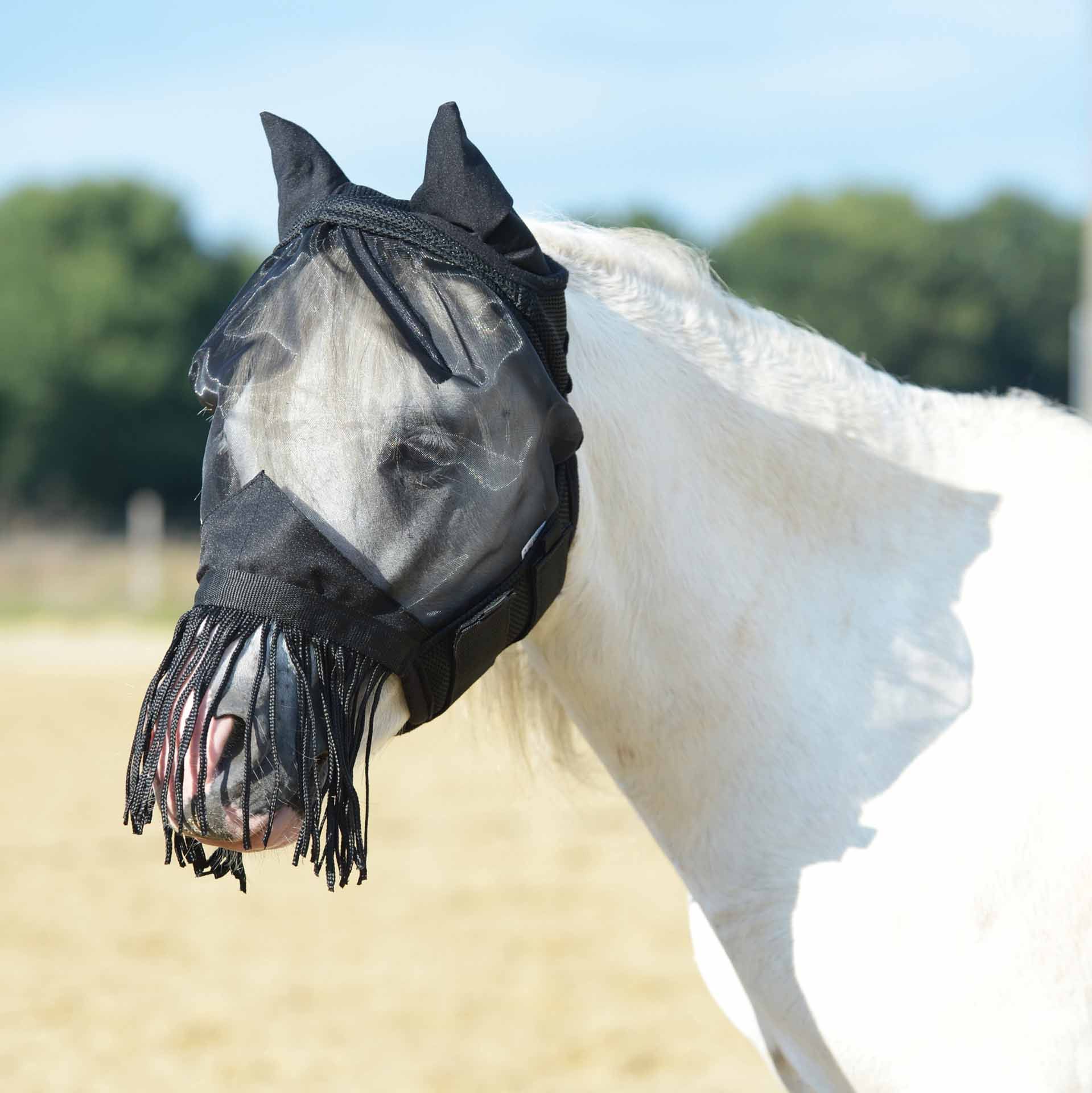 Masque anti-mouches BUSSE FLY COVER FRANSEN avec franges pour chevaux, XFULL
