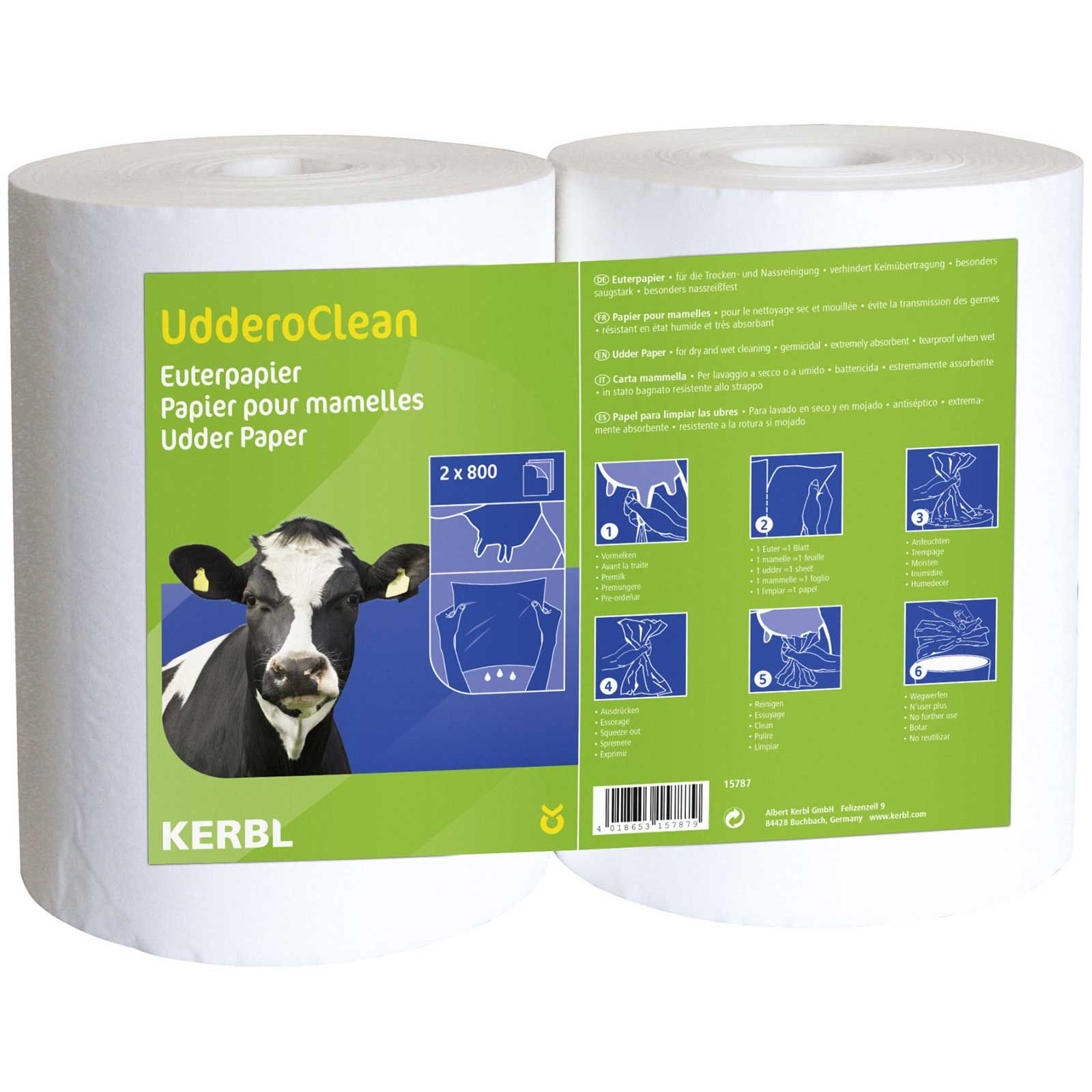 Kerbl Juverpapper UdderoClean 800 ark våt- & torrengöring, förpackning