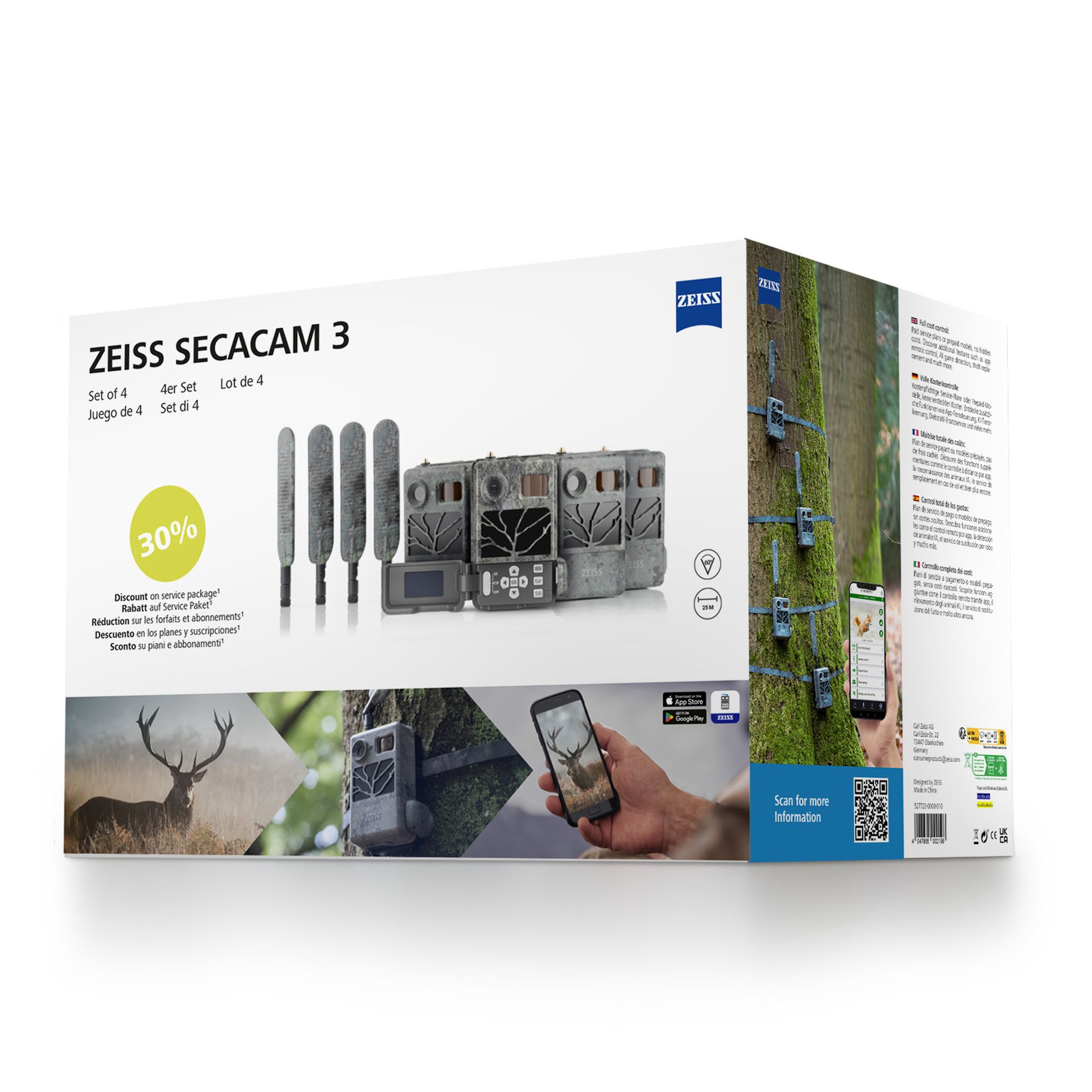 ZEISS Secacam 3 Trail Camera Set, 4-Pack, LTE Wildlife Camera, packaging