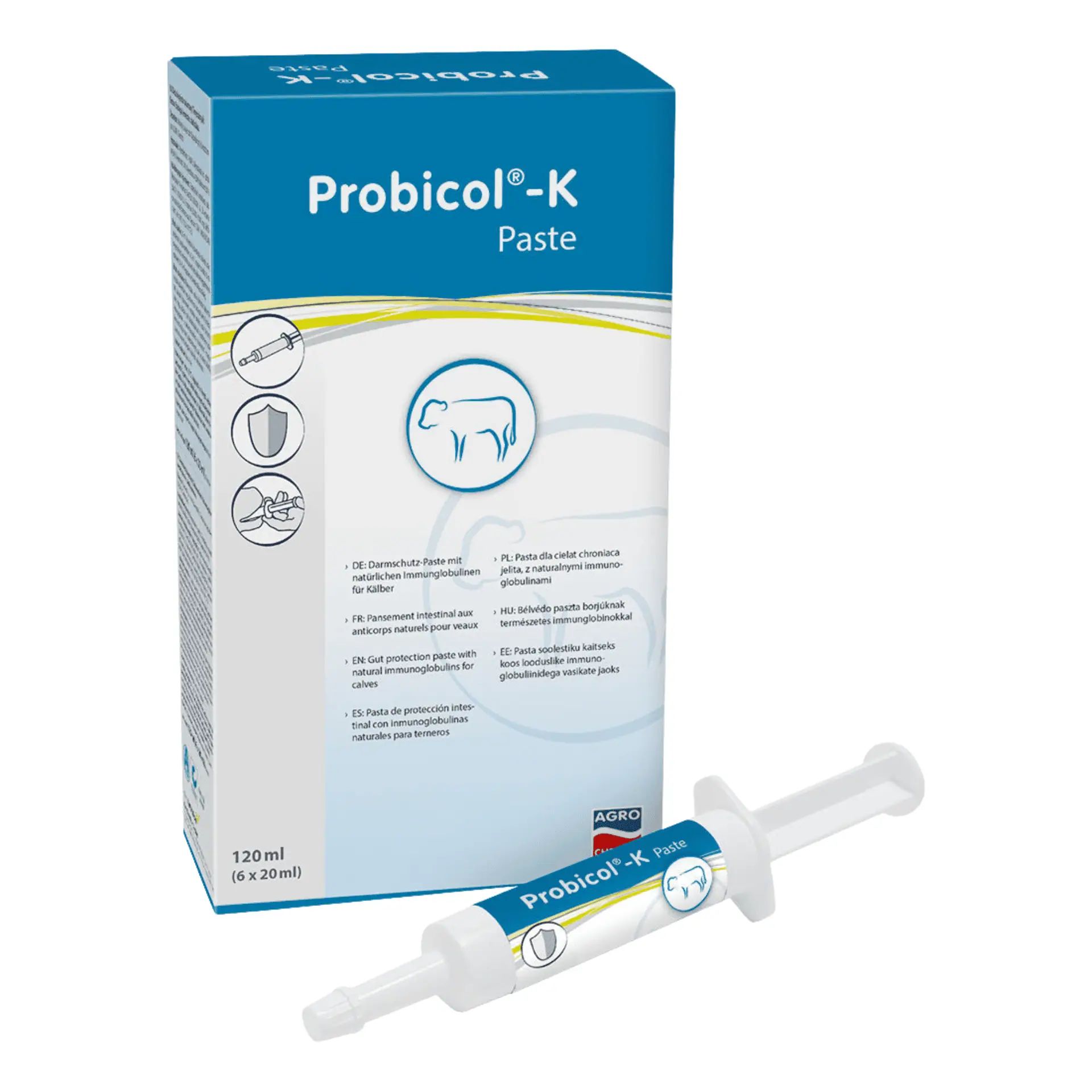 Pâte Probicol-K protection intestinale pour veaux 6 x 20 ml, emballage