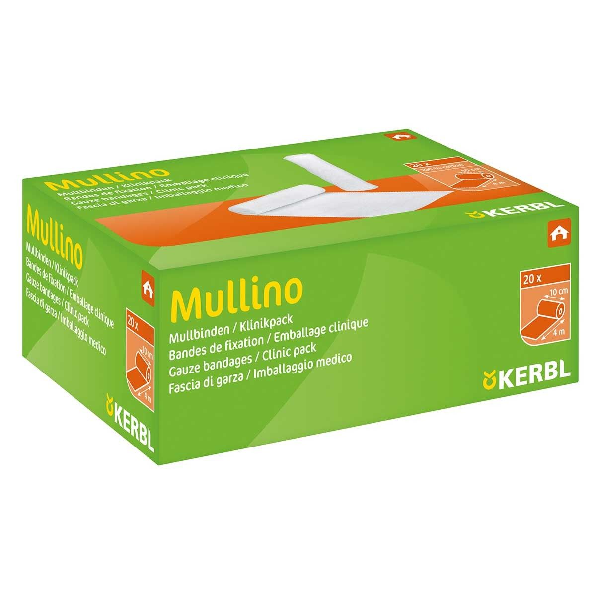 Kerbl Mullbinde Mullino 20er-Pack, 10 cm x 4 m Fixierbinde, Verpackung