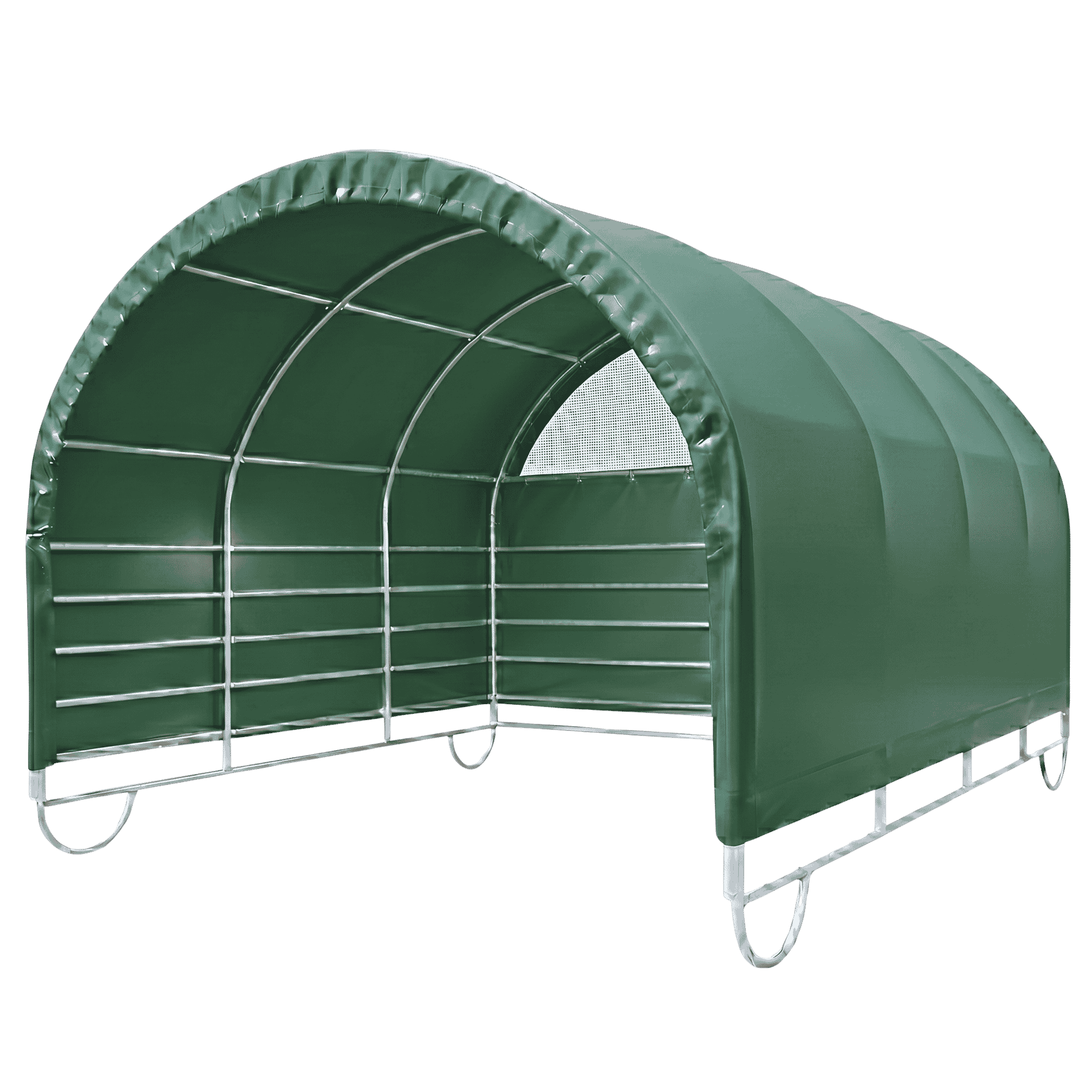 grüner Pavillon, Gartenunterstand, bogenförmiger Deckenschutz, Metallrahmen, grüne Überdachung
