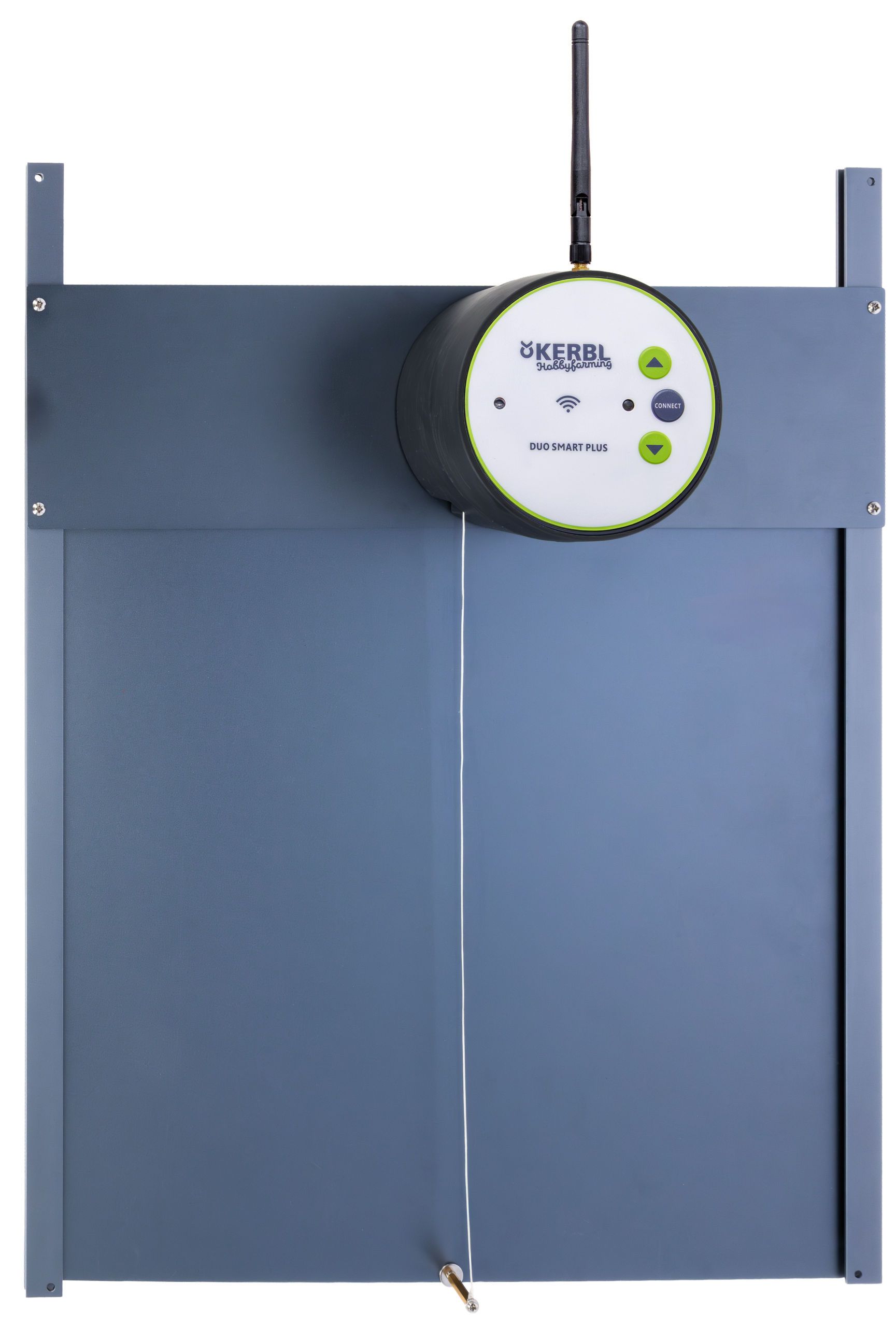motorisierter Seilaufroller, drahtloser Router, Antennen, graues Paneel, Steuereinheit