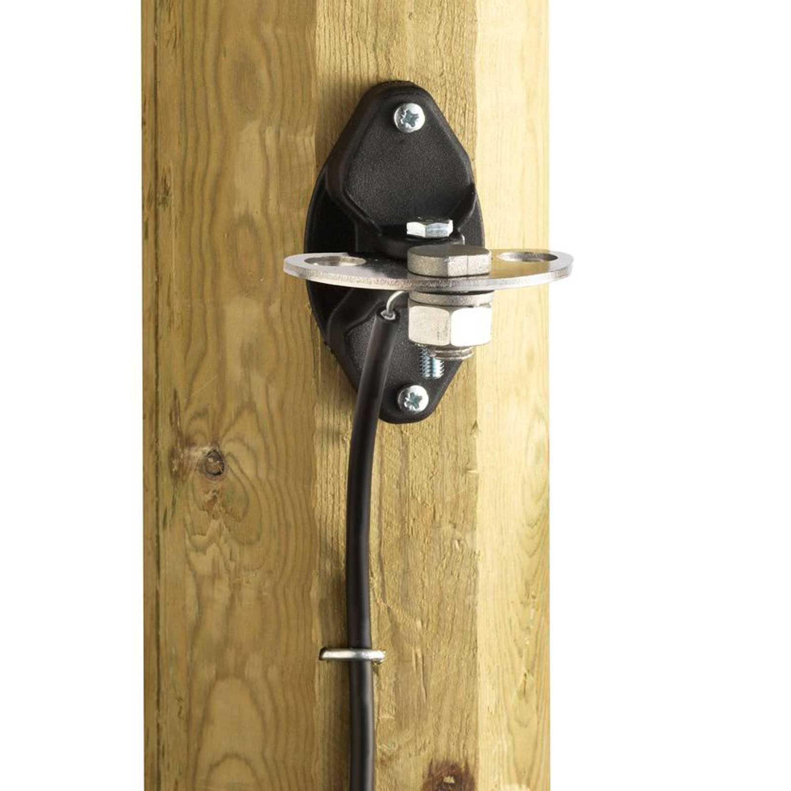 2x Torgriffisolator + 2x Edelstahl-Anschlussplatte Vario schwarz, im Einsatz, Anschluss