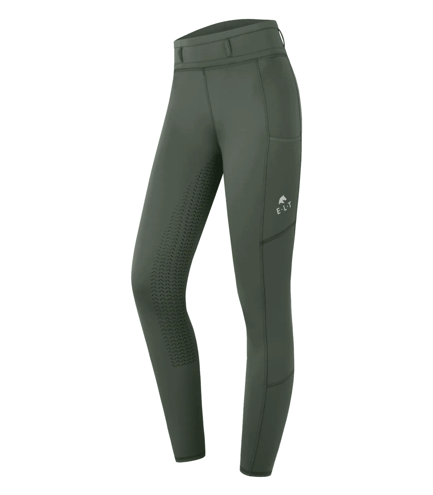 Legging d'équitation thermique Ella ELT, fond intégral silicone, enfant, olive foncé, 42