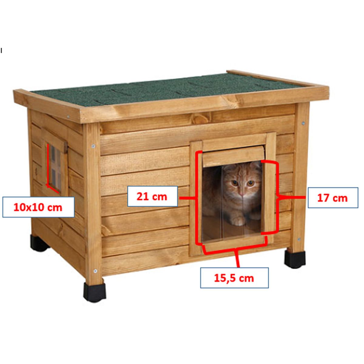 Kerbl Katzenhaus Rustica wetterfest outdoor, 57x45x43cm braun, Maßzeichnung