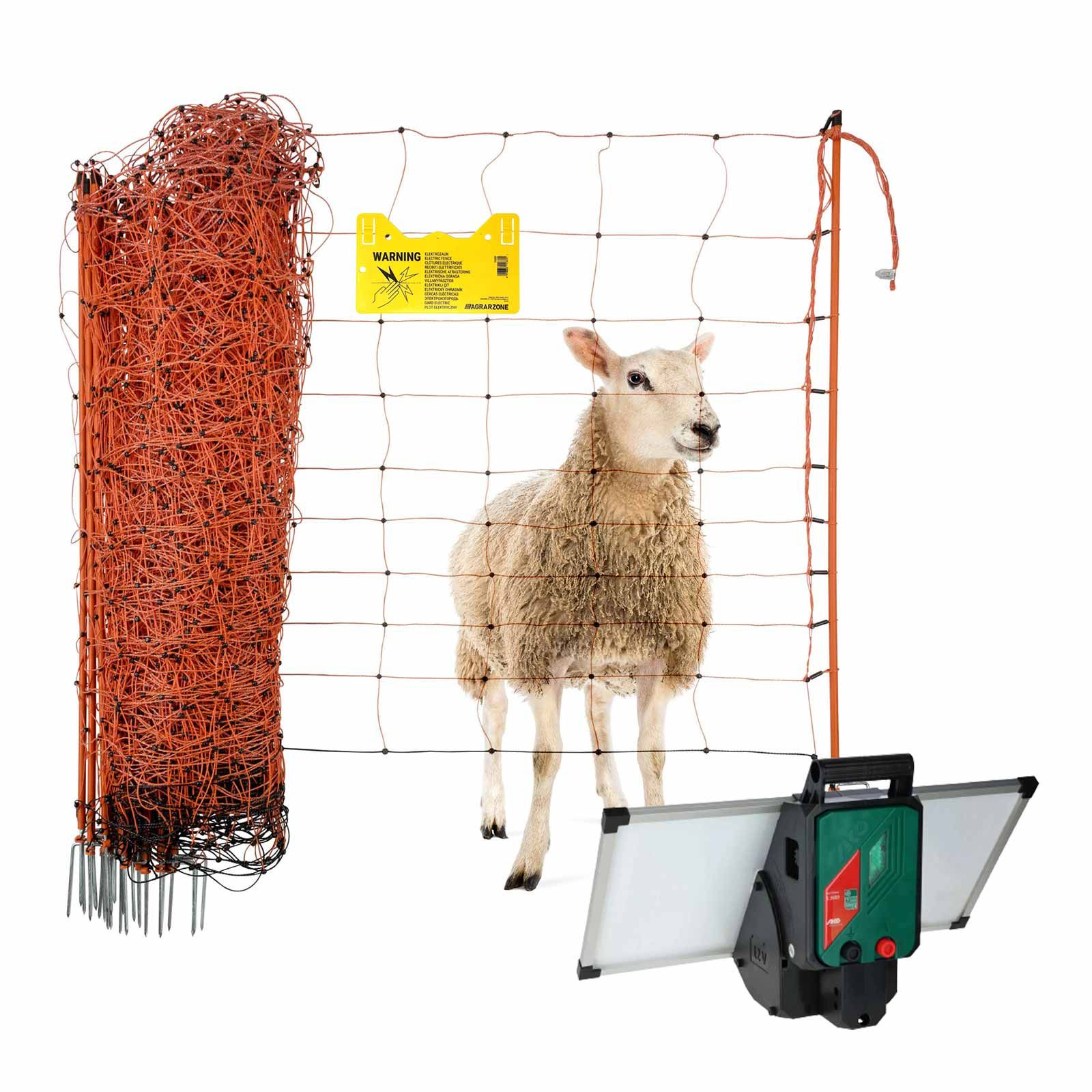 Schafzaun Komplett Set 12V Solar, Netz 50 m x 90 cm