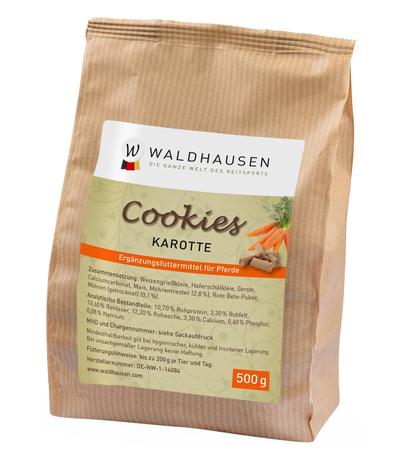 Waldhausen Cookies Carrot Horse Treats with Vitamins, 500 g, packaging