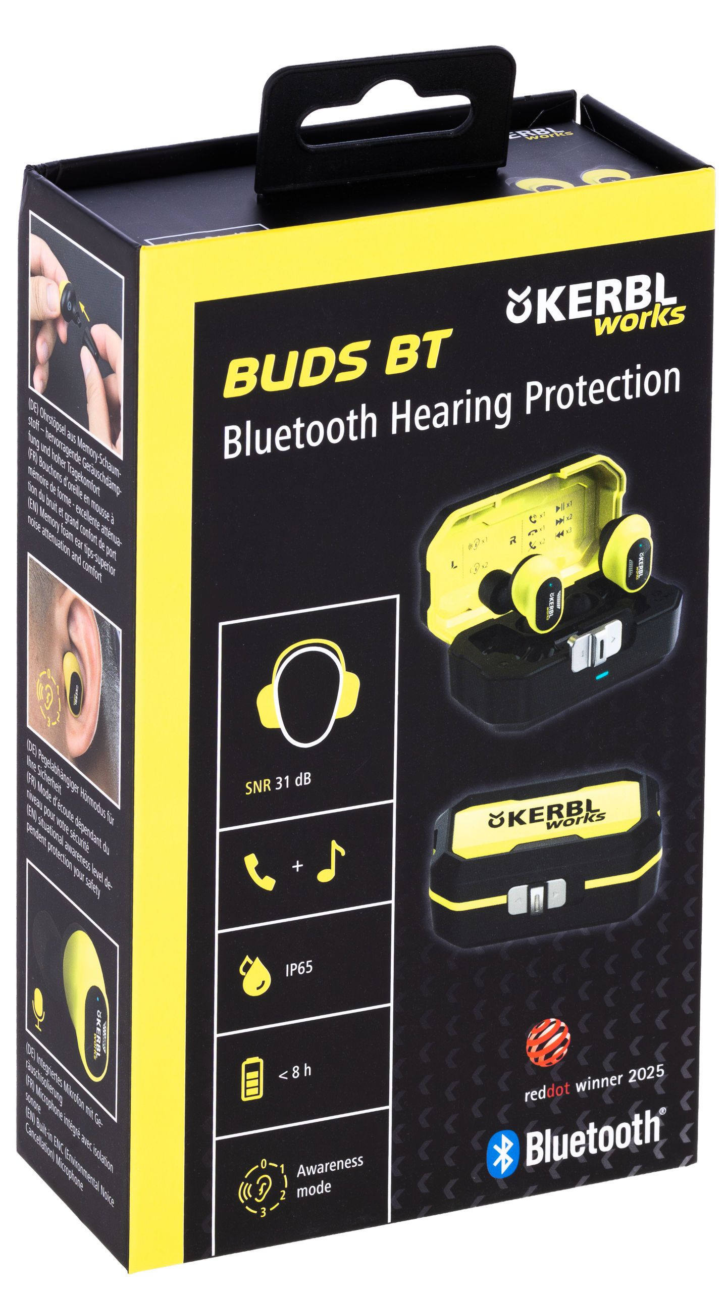 bluetooth, earbuds, case, yellow, packaging
