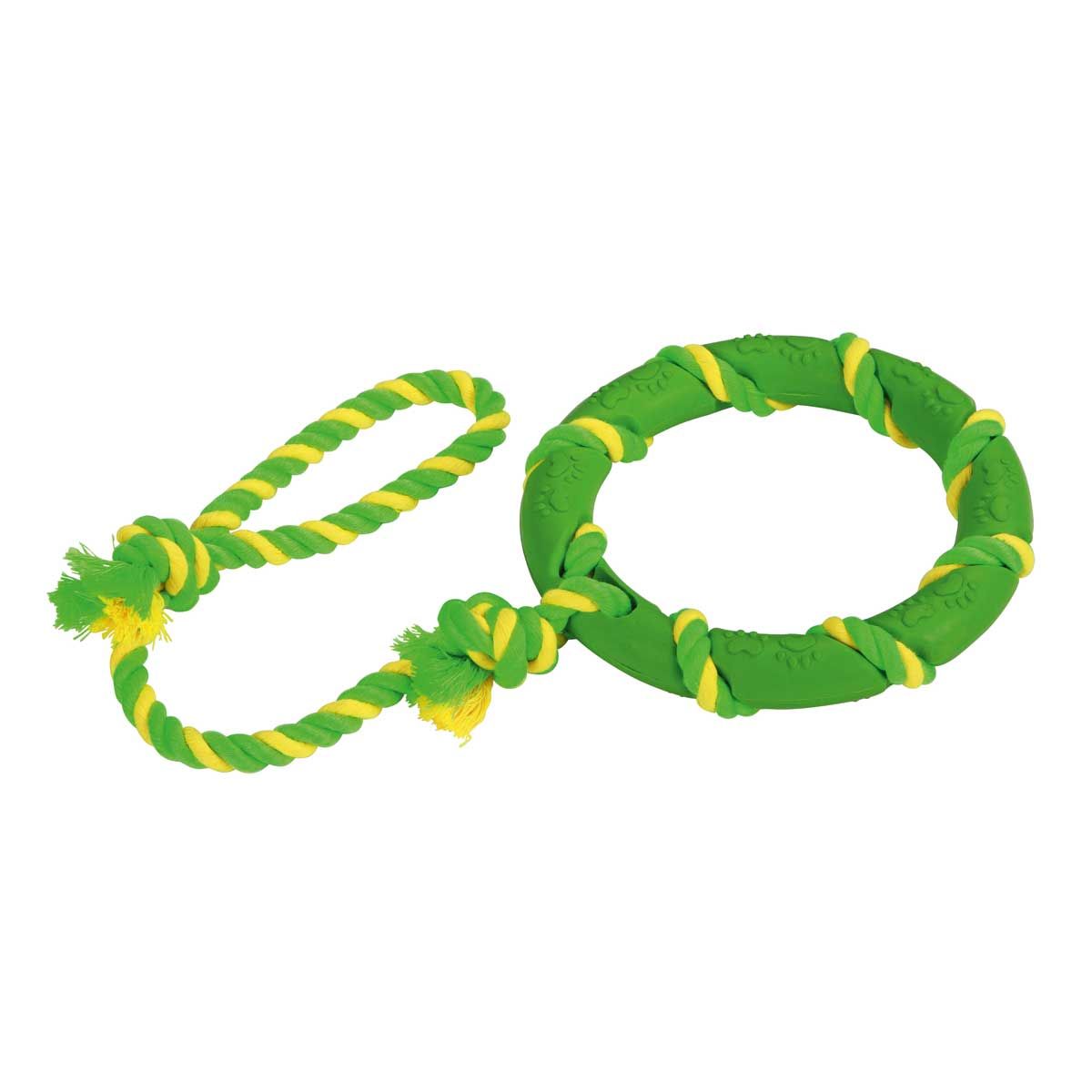 Kerbl Pet gyűrű kutyajáték kötélen, teljes gumi/pamut, foghoz kímélő, 47 cm, ömlesztett termék