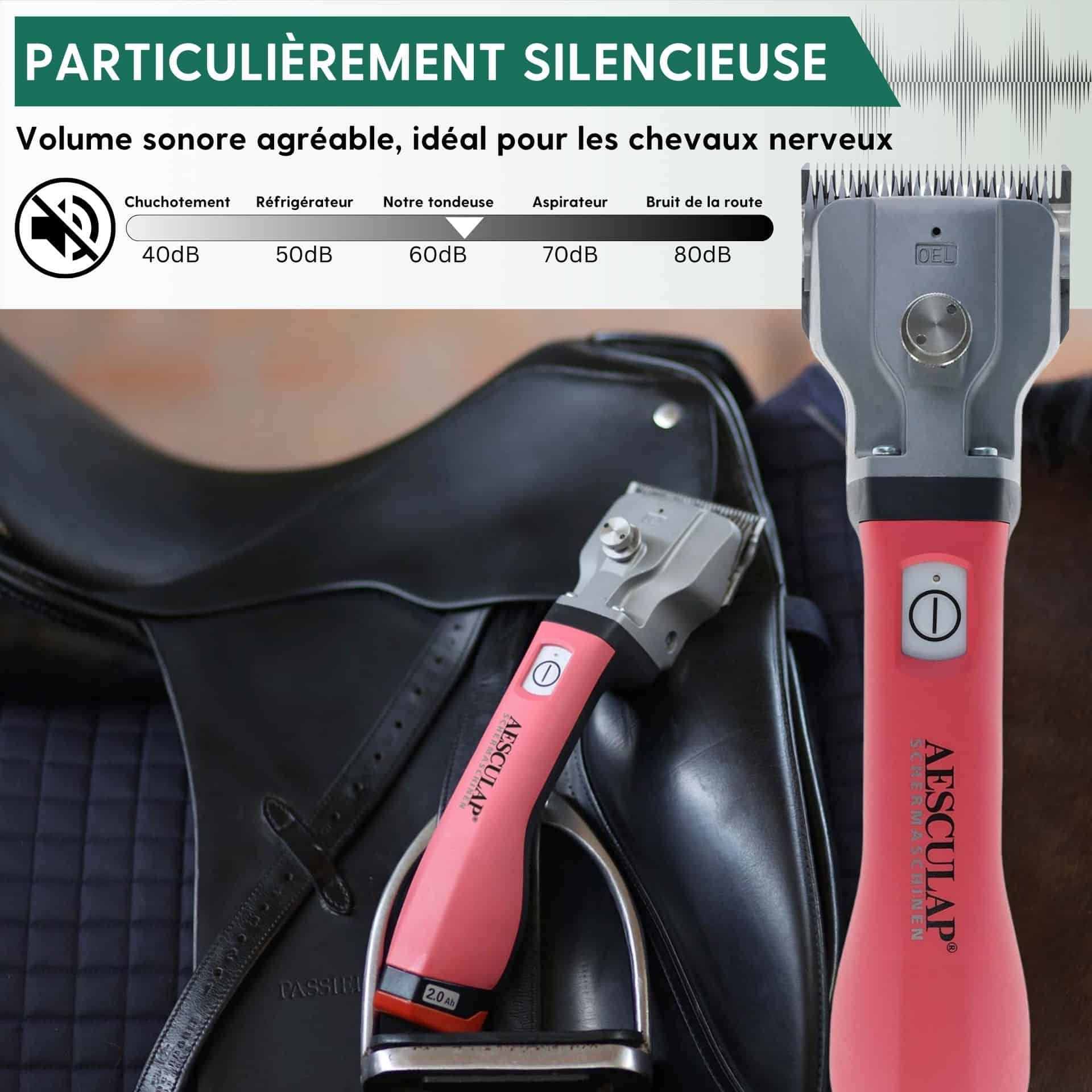 Aesculap Bonum batteriklippare häst rosa med justeringsverktyg TORQUI, infografik