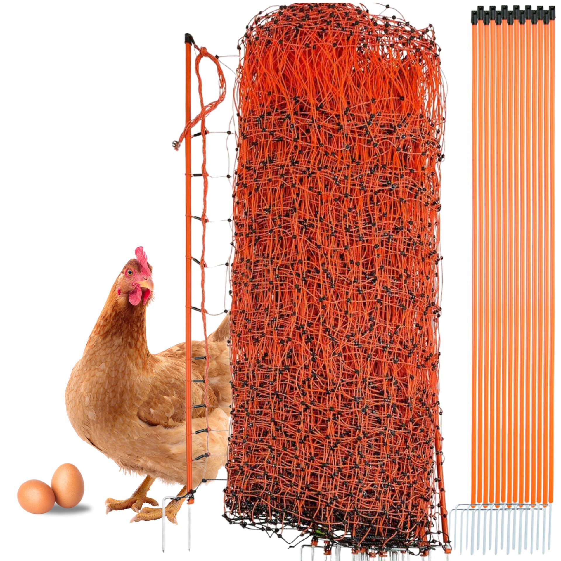 Agrarzone Geflügelnetz Classic mit Strom, Doppelspitze, orange 50 m x 106 cm