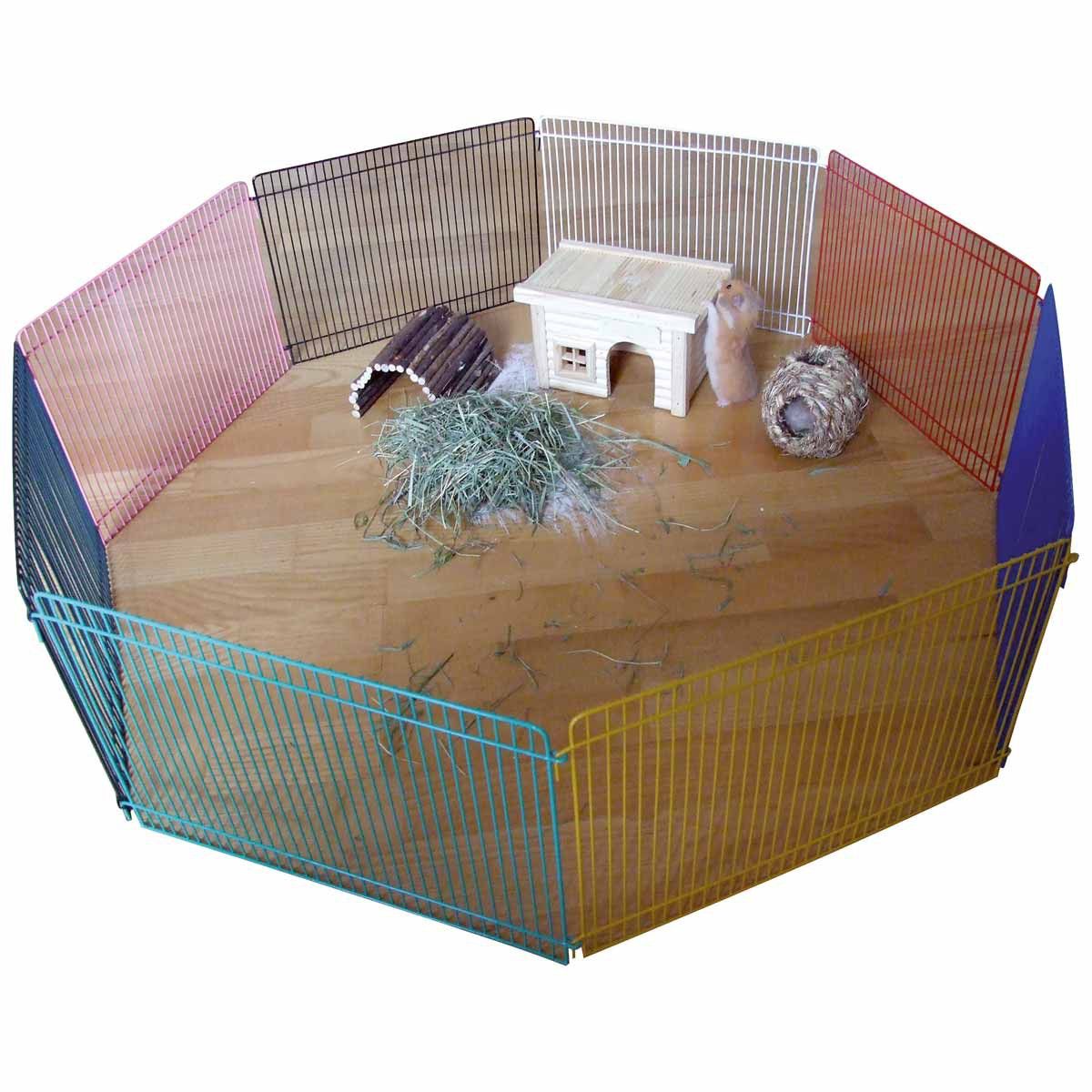 Kerbl Hamsterhägn i metall, 8 element à 34x23 cm, utbyggbart, användningsexempel