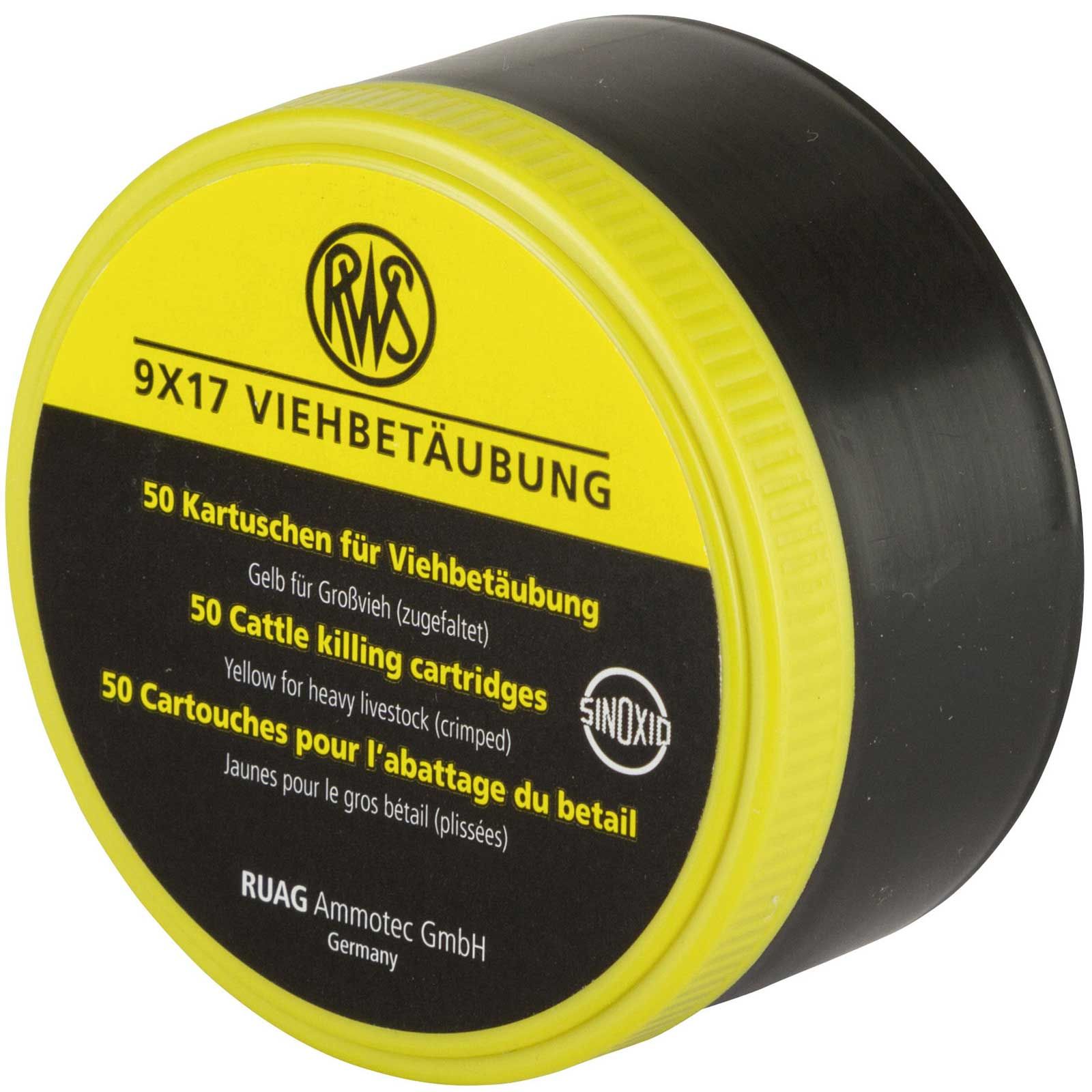 50x RWS Patronen Spezialkartuschen für Viehbetäubungsapparat 9x17 gelb