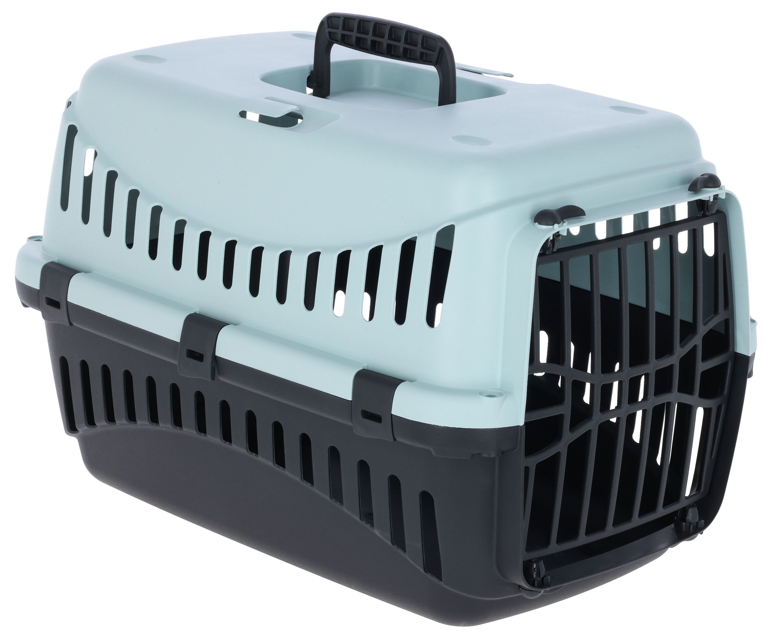 pet carrier, dog carrier, carrying cage, travel crate, vented cage