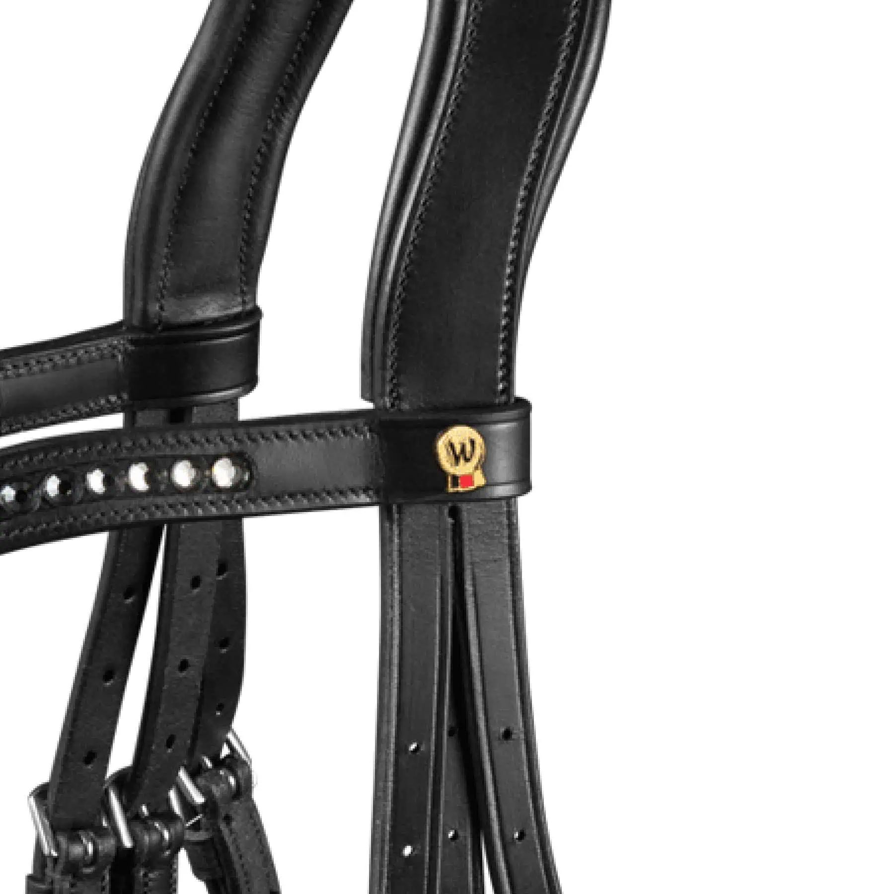Briglia Waldhausen S-Line Glamour, combinata svedese, dettaglio, logo