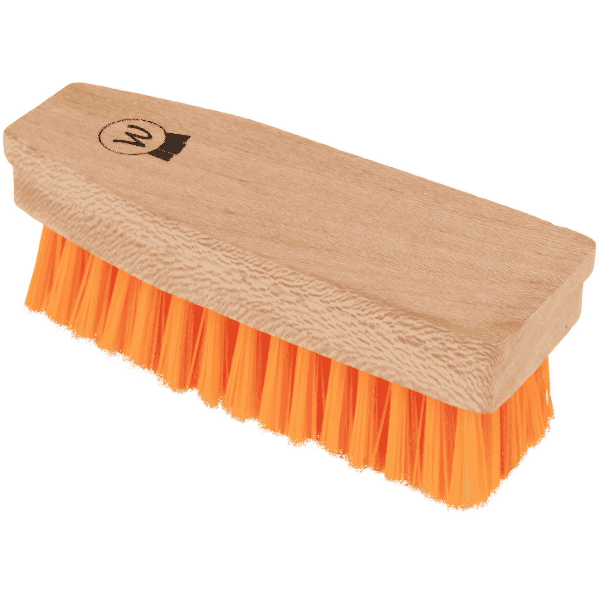 scrub brush, brush, hand brush, orange bristles, wooden handle