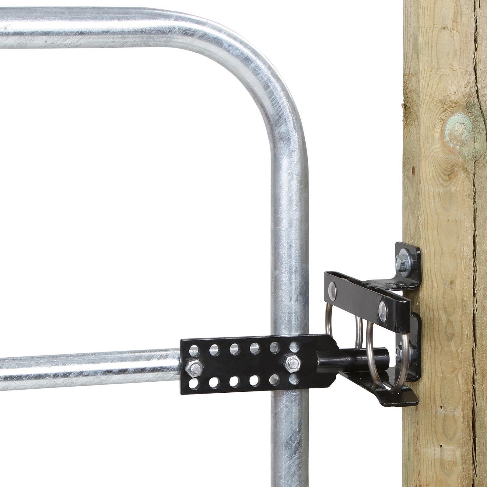 Kerbl Swing-Through Lock for Fence Gates, Opens Both Ways, in use