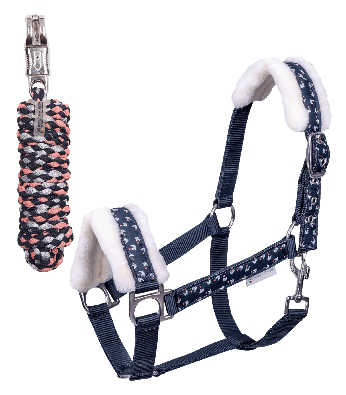 Waldhausen Set Licol Lucky, bleu nuit avec longe tricolore, Cheval/Sang-chaud