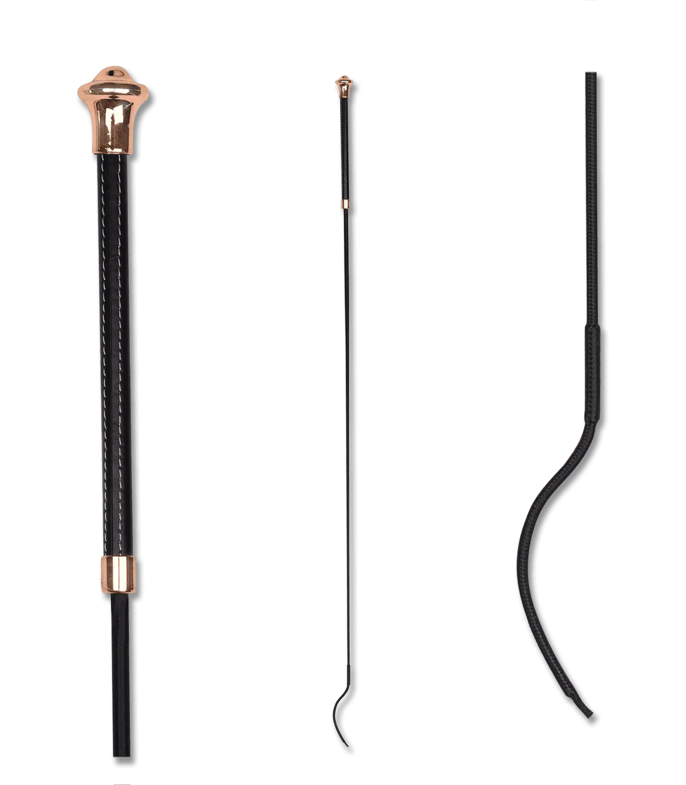 Cravache de dressage Waldhausen Noblesse en cuir véritable, noir/or rose 120 cm