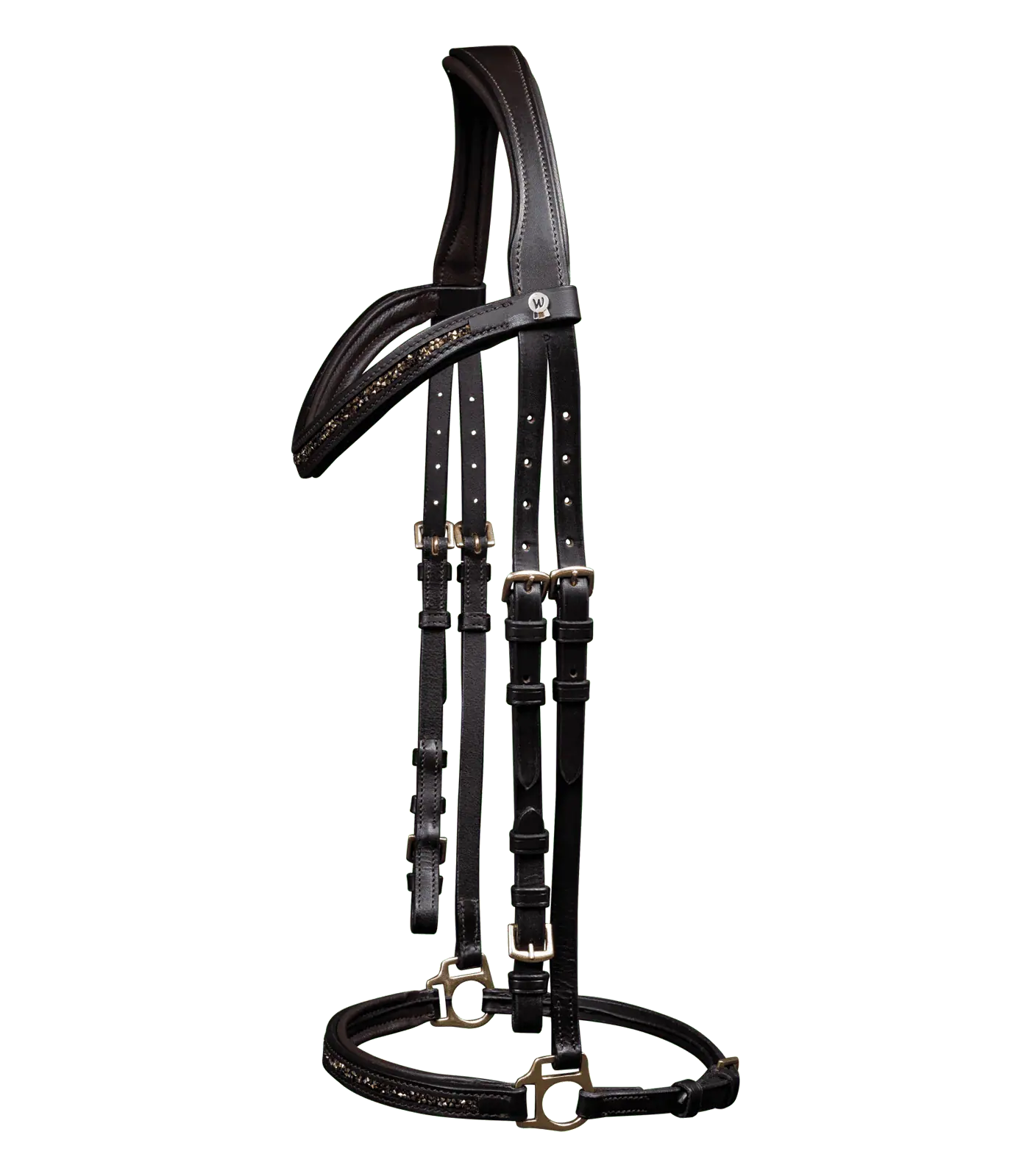 Waldhausen Bridon Island Ice avec strass, cuir, muserolle hanovrienne, marron/or