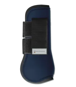 Dunkelblaue Gamasche mit schwarzem Klettverschluss fuer Pferdebeine