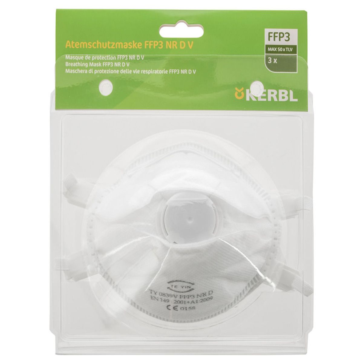 Kerbl Masque anti-poussière fine FFP3 NR D avec valve, 10 pièces