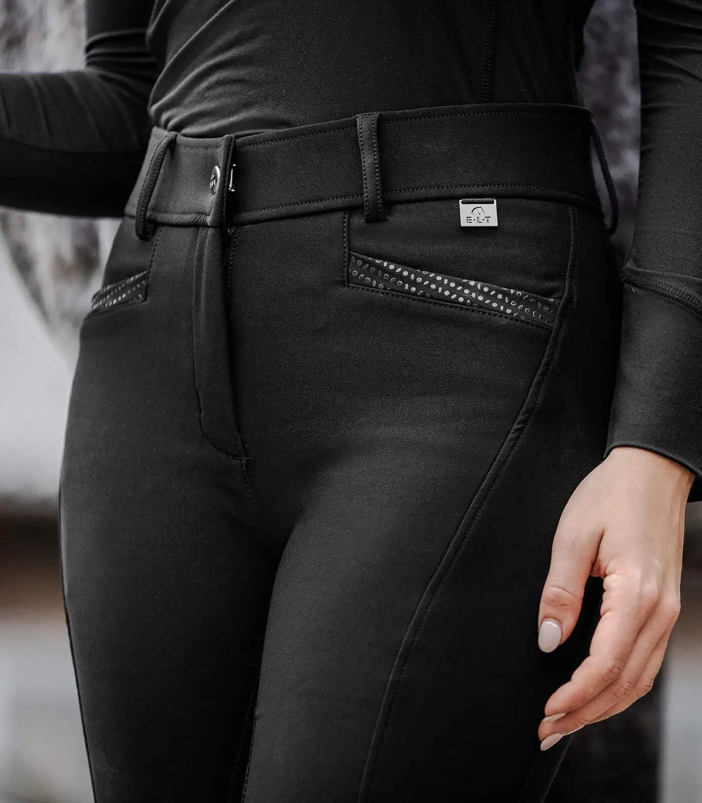 ELT Pantalon équitation Oktavia Curved High Waist, plein cuir, détail, ceinture