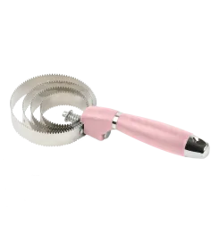 Gebogener Striegelkamm aus Metall mit rosafarbenem Griff