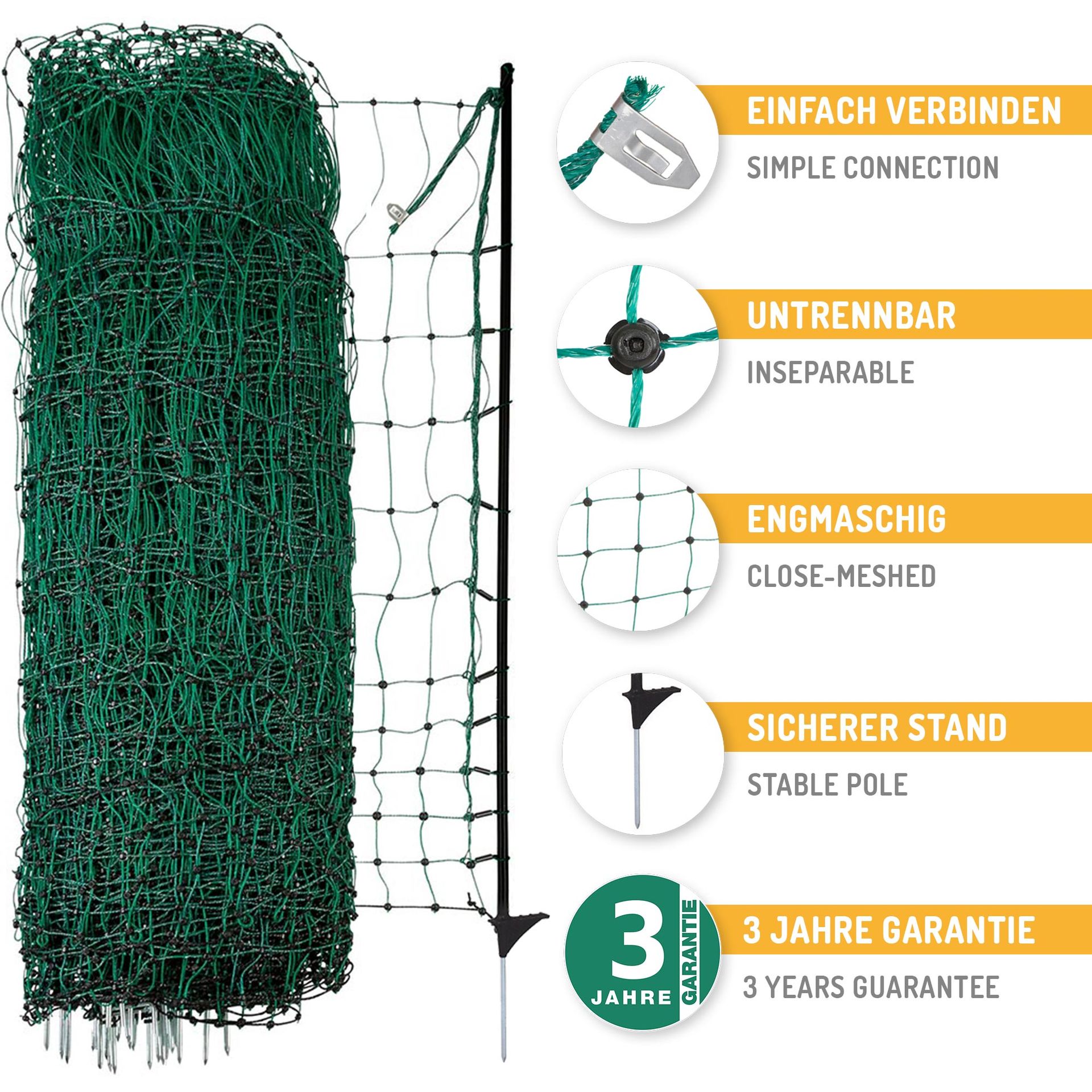 Agrarzone Hönsnät Premium Fiber utan ström, grönt, infografik