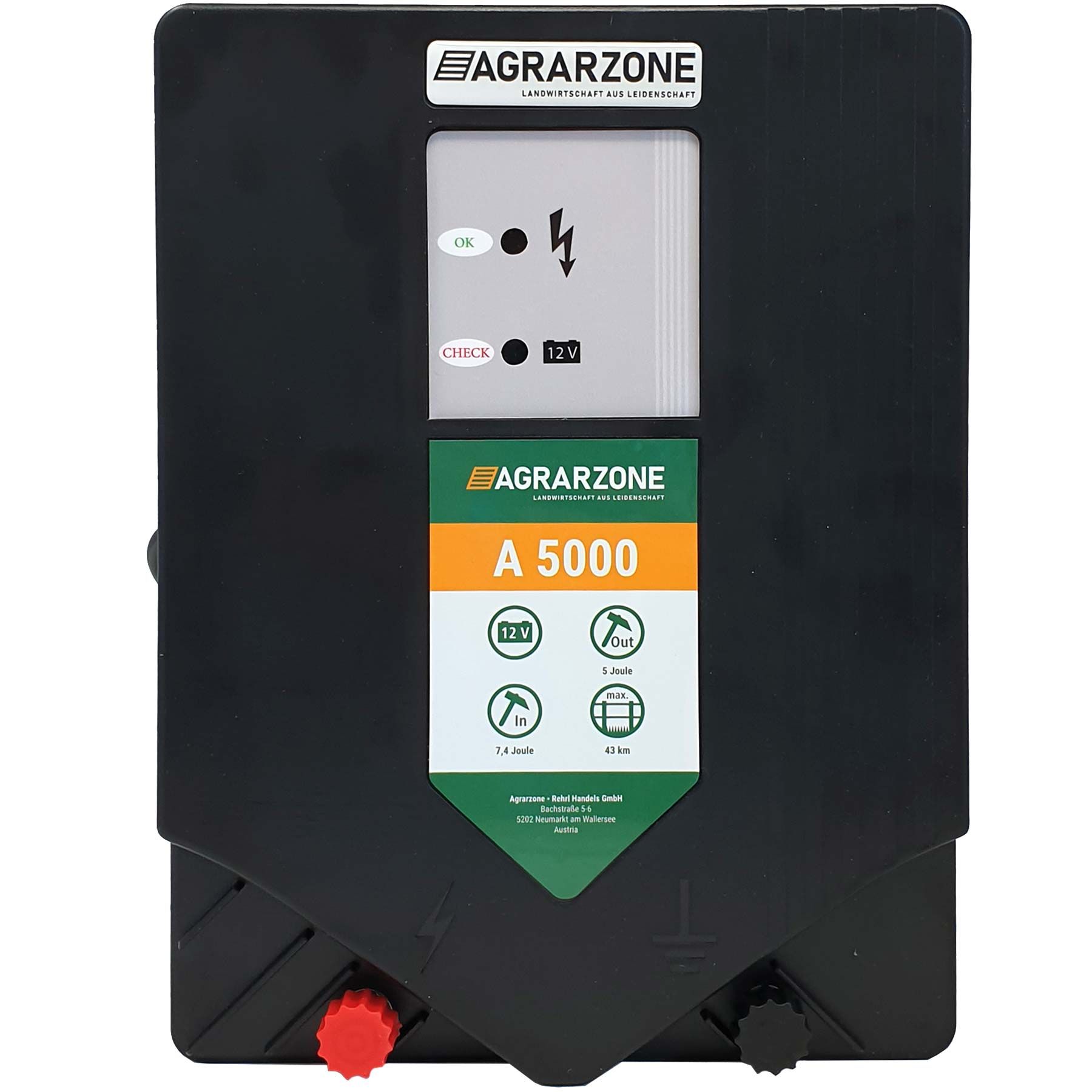 Agrarzone A 5000 energizer 12V, 7.5 joules, front view