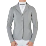 Graue Reitjacke fuer Turniere mit Steppnaehten und Knopfleiste