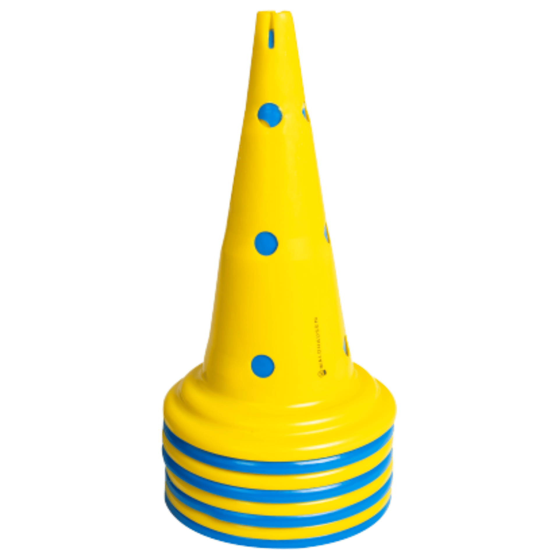 traffic cone, cone, yellow, blue dots, stackable
