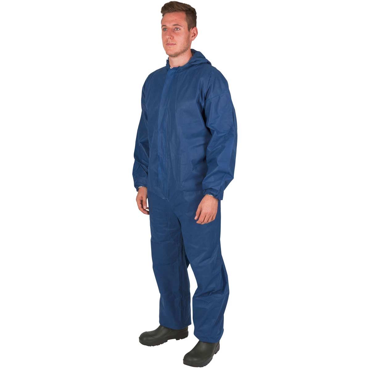 Kerbl Combinaison jetable bleue 55 g/m² à capuche, fermeture éclair et élastique, taille L