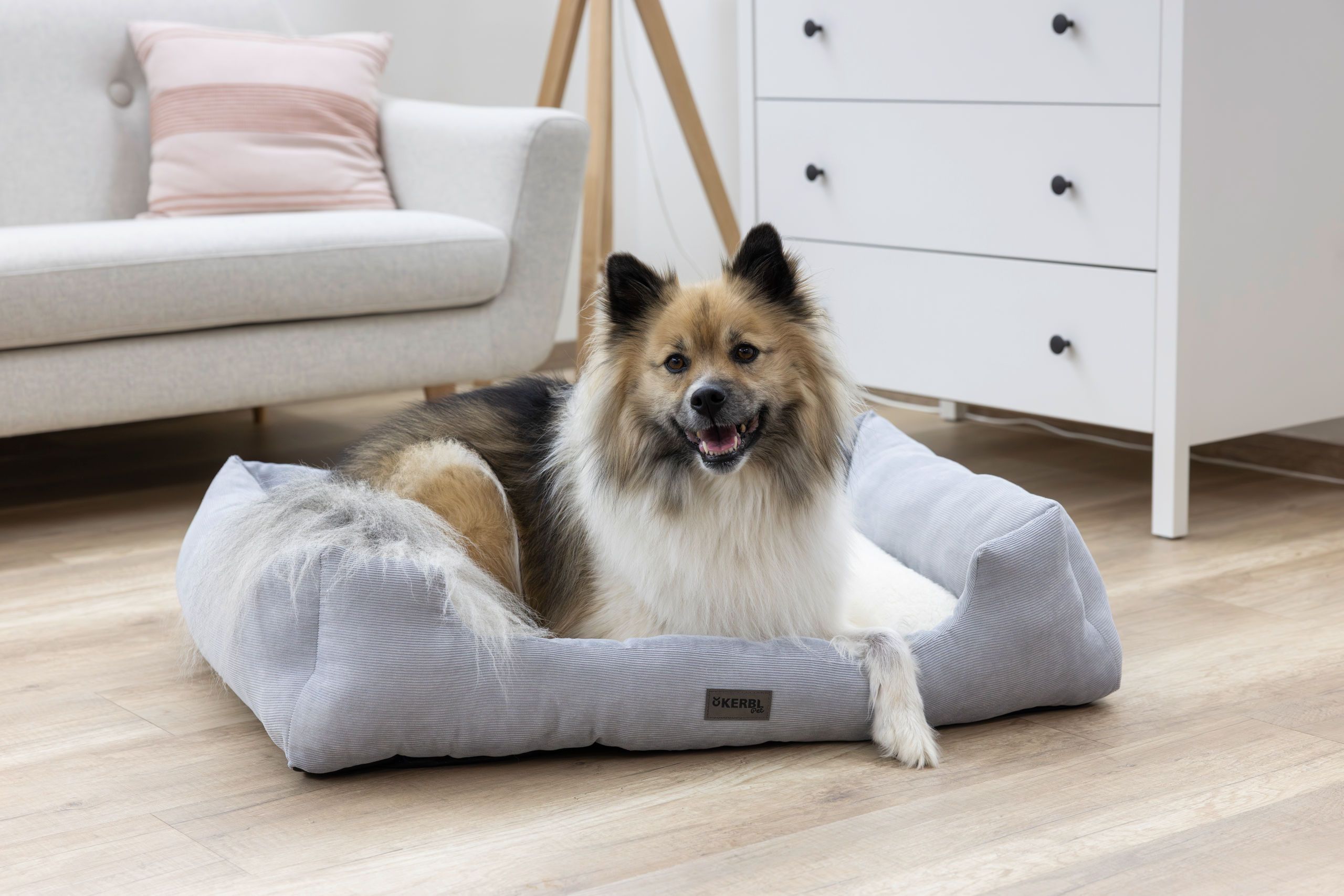Kerbl Kuschelbett Zoe, Hundebett mit Rand, waschbar, grau-weiß, im Einsatz