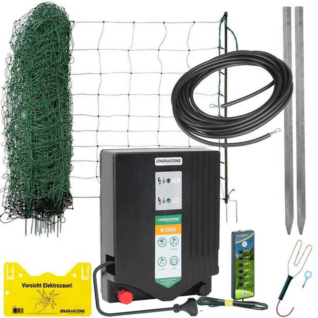 Schafzaun Komplett Set 230V, Netz 50 m x 90 cm, Lieferumfang