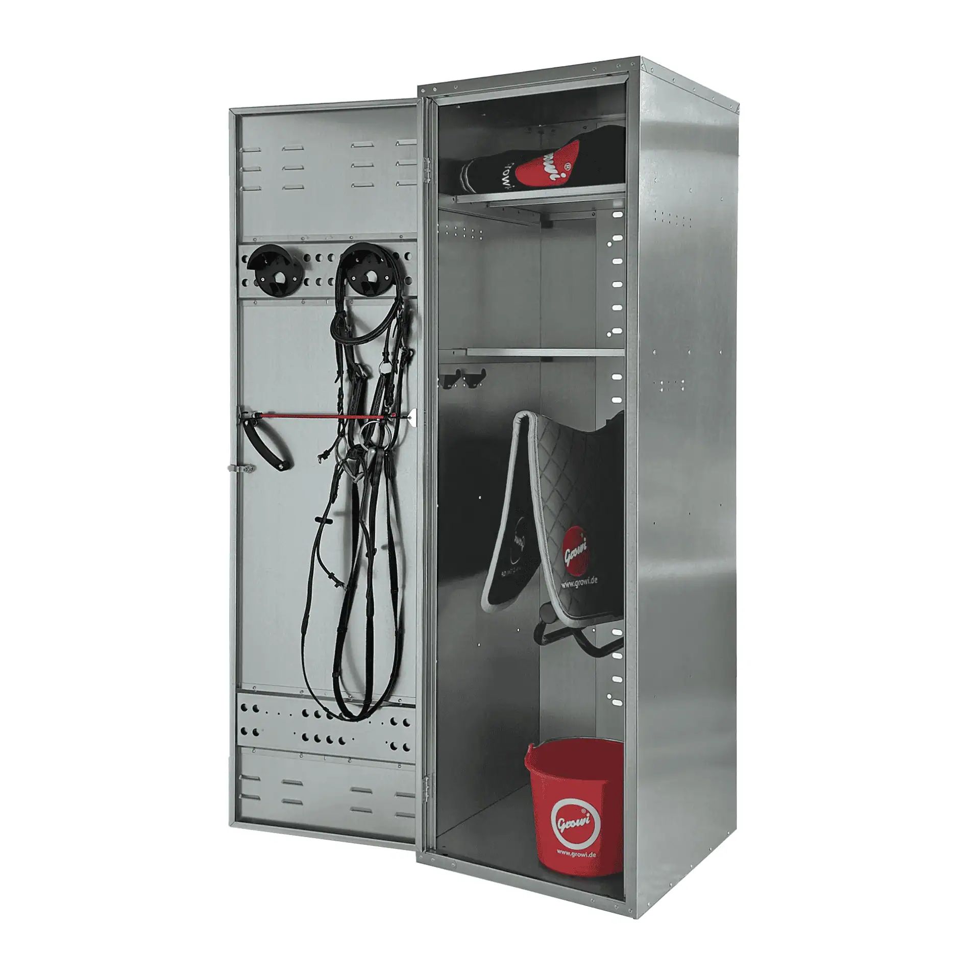 Growi Sattelschrank Standard mit Sattel- und Trensenhaltern, Vorhängeschloss, 190 x 60 x 60 cm