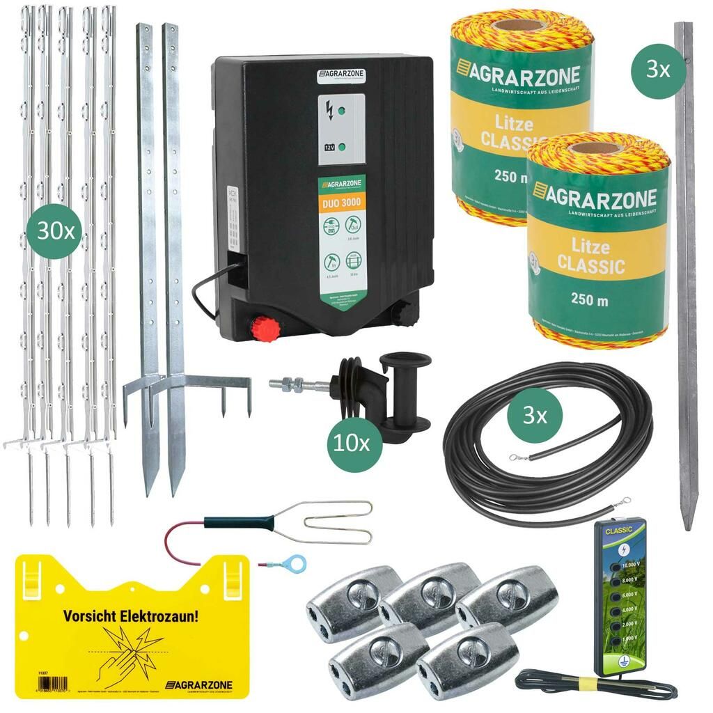 Ziegenzaun Komplett Set 12V / 230V, Litze 500 m, Set
