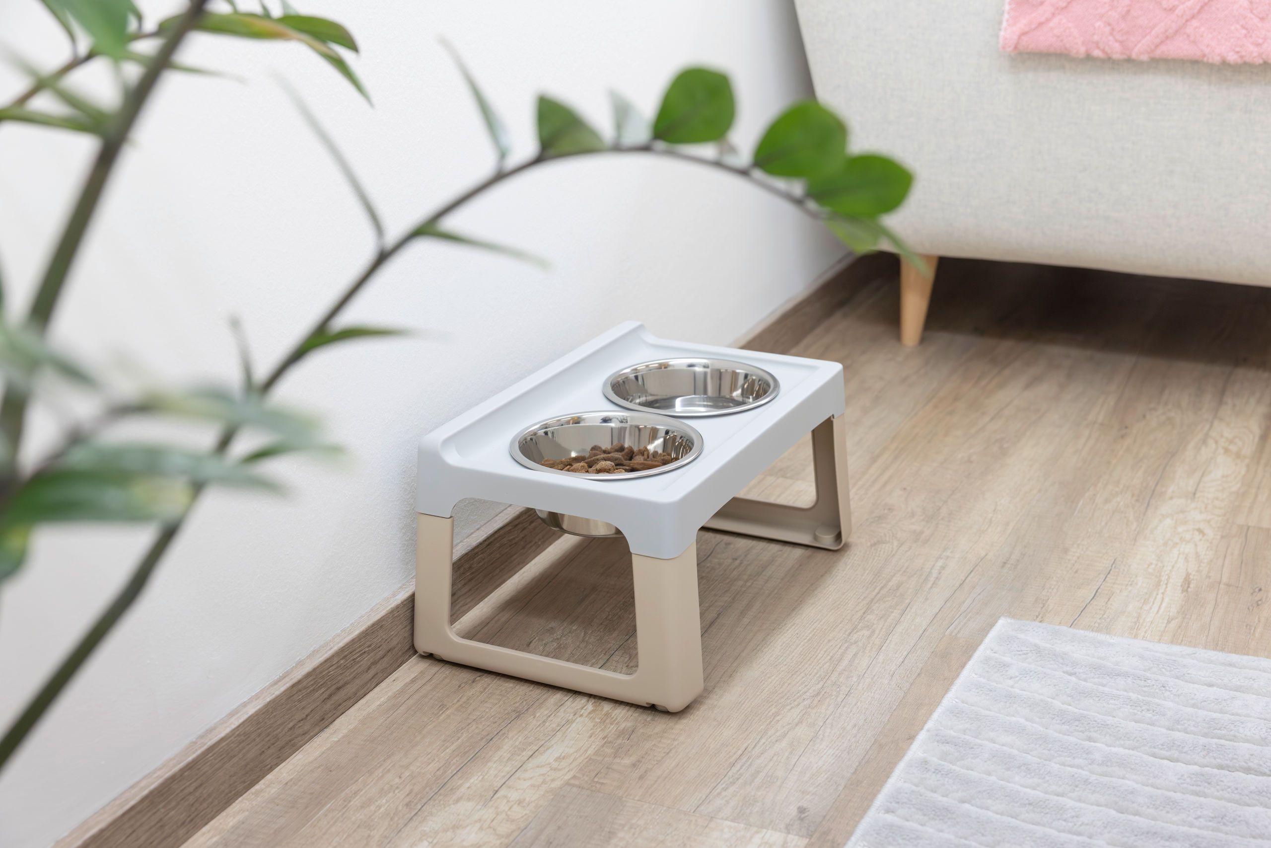 Kerbl Pet Lifter Hundenapf erhöht, 2 Edelstahlnäpfe, grau-taupe