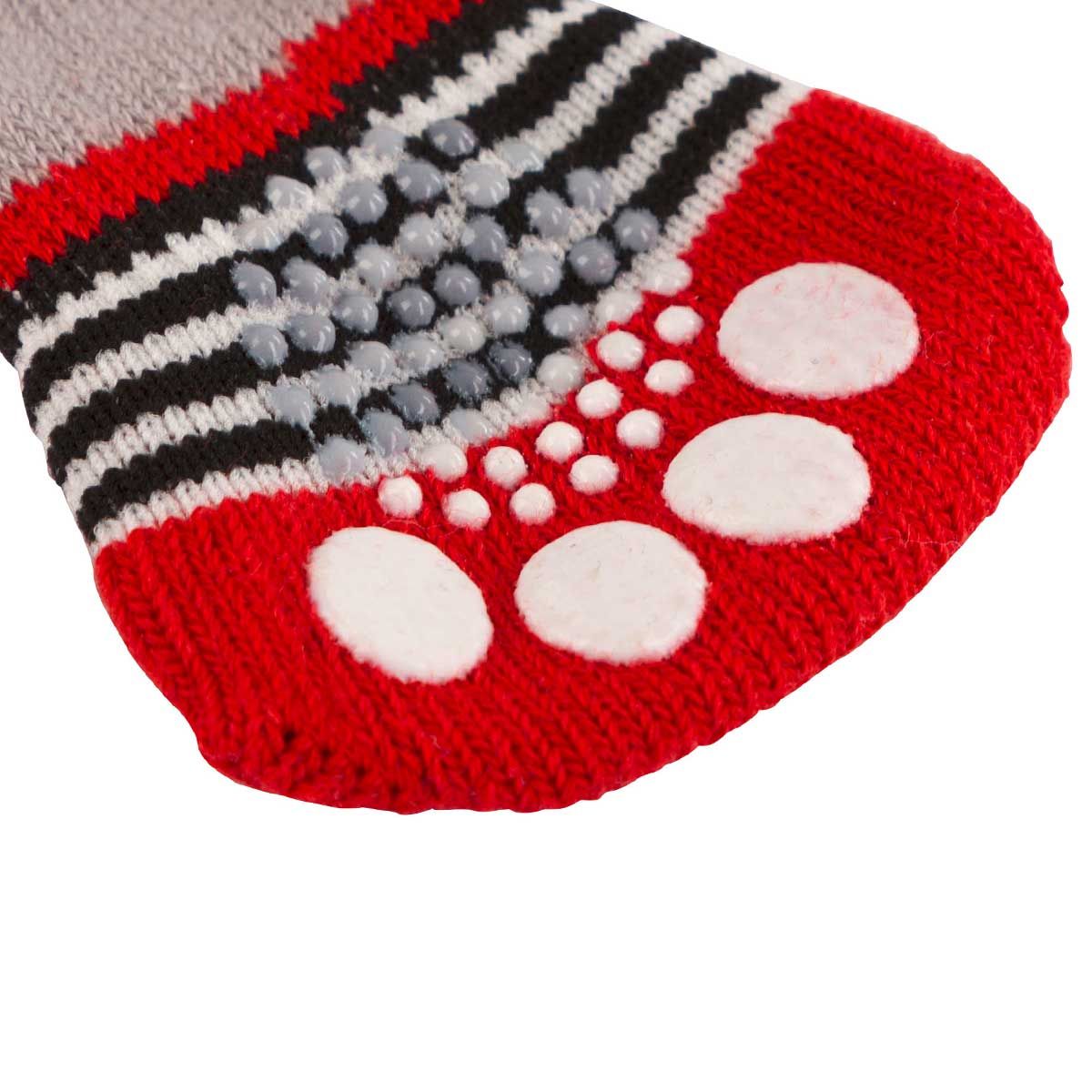 Kerbl Pet Chaussettes pour Chien Bruno, Lot de 4, Gris/Rouge, S