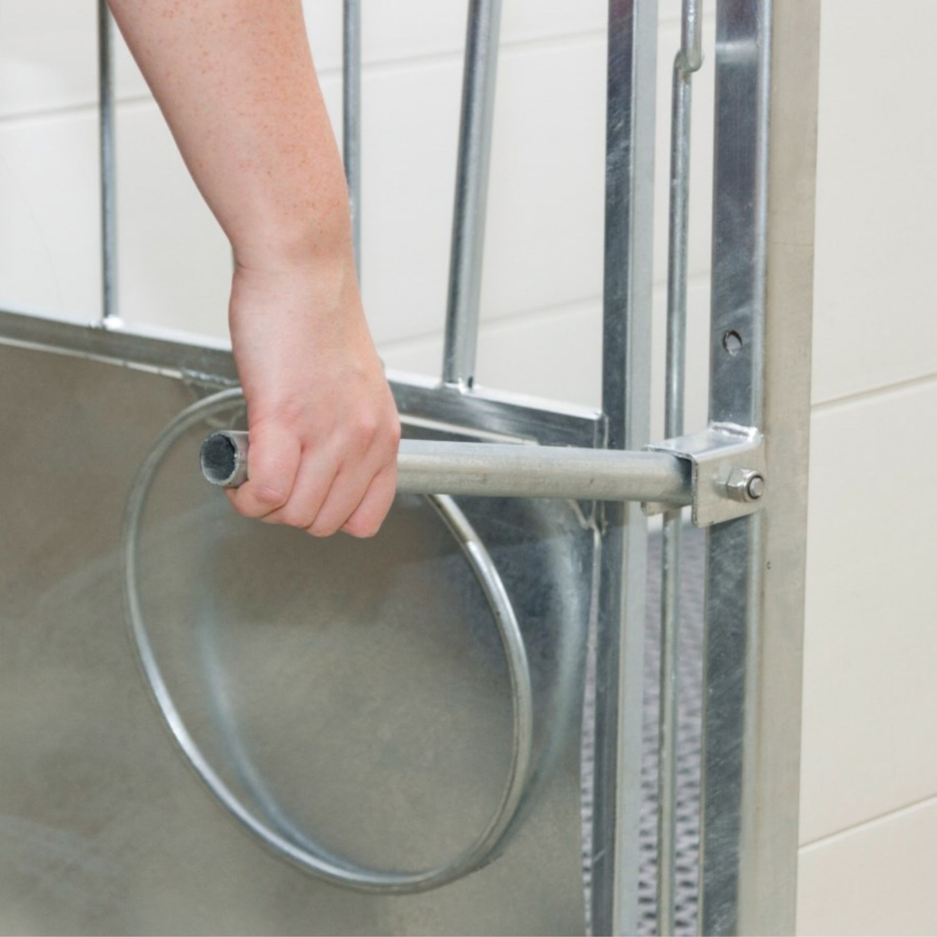metal door, hand, wheel handle, latch, stainless steel