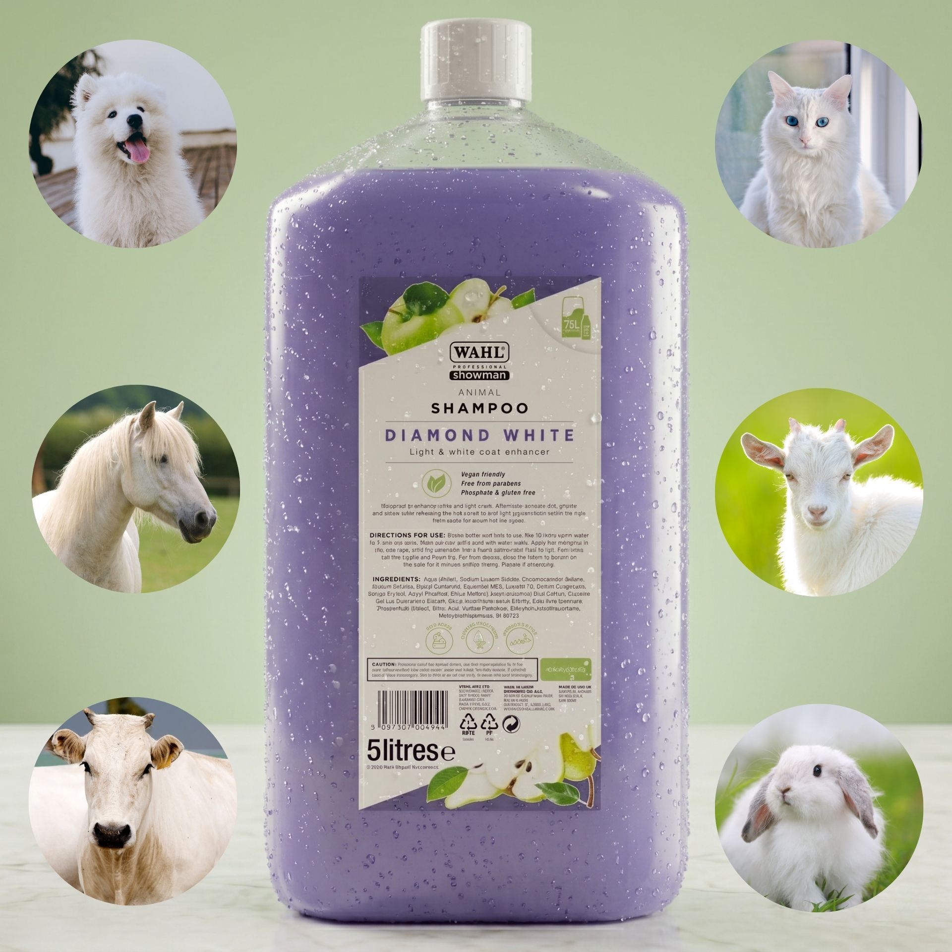 pet shampoo, animal shampoo, diamond white, lavender bottle, 75L