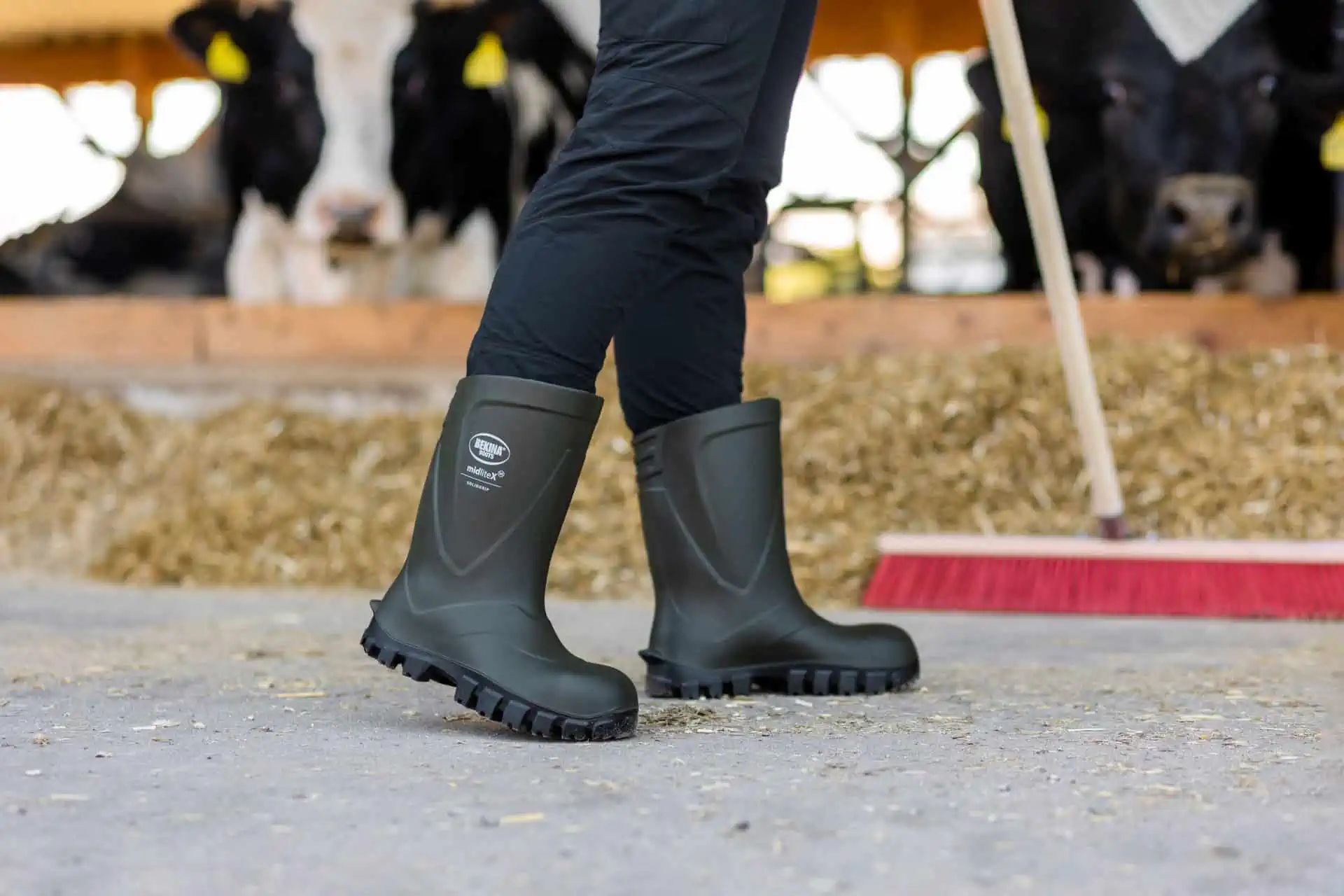 Bekina skyddsstövlar S5 MidliteX Solidgrip, stålhätta, i användning, i stallet