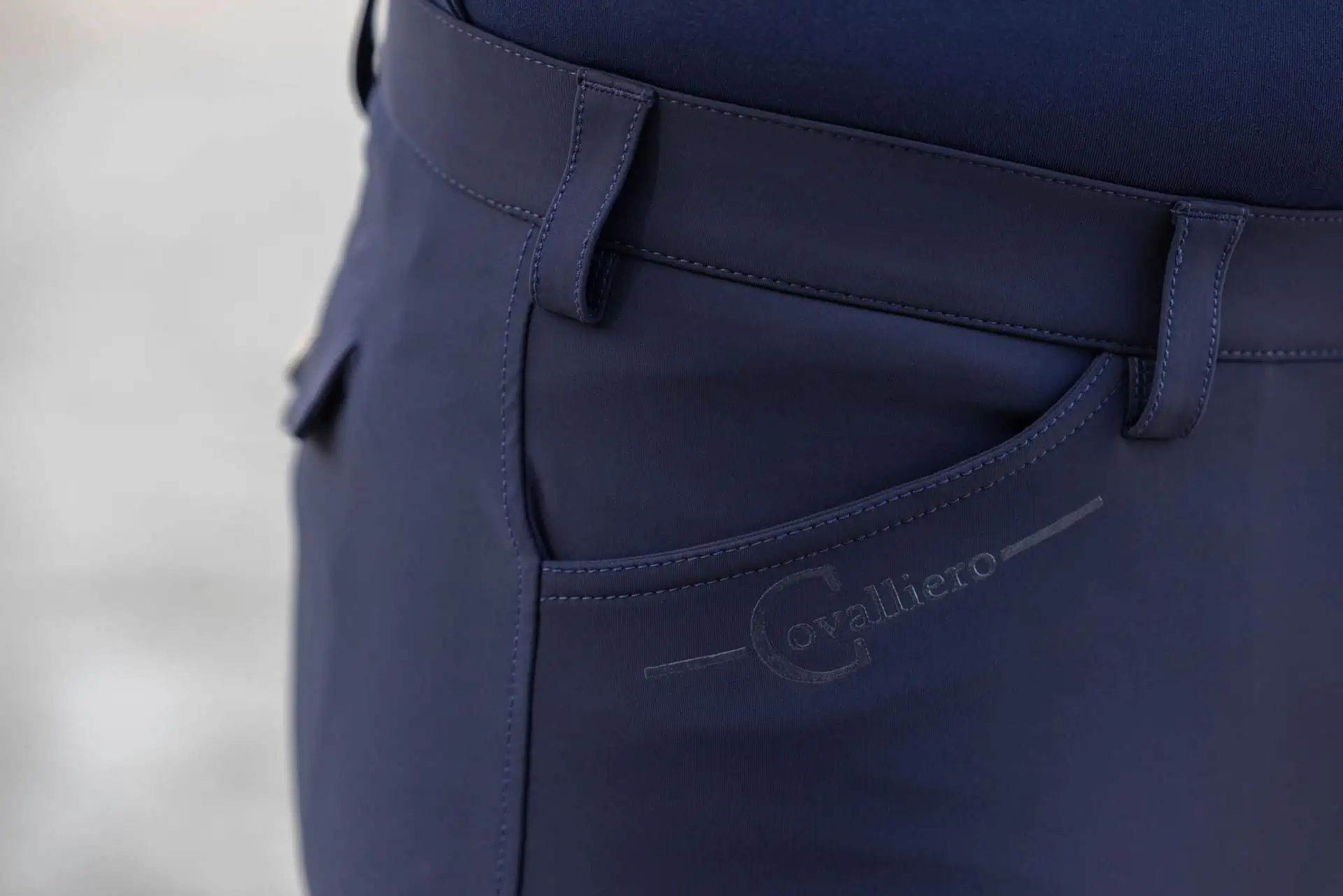 Covalliero Riding Breeches Techno II Men, Full Seat, Dark Blue, detail view, pocket
