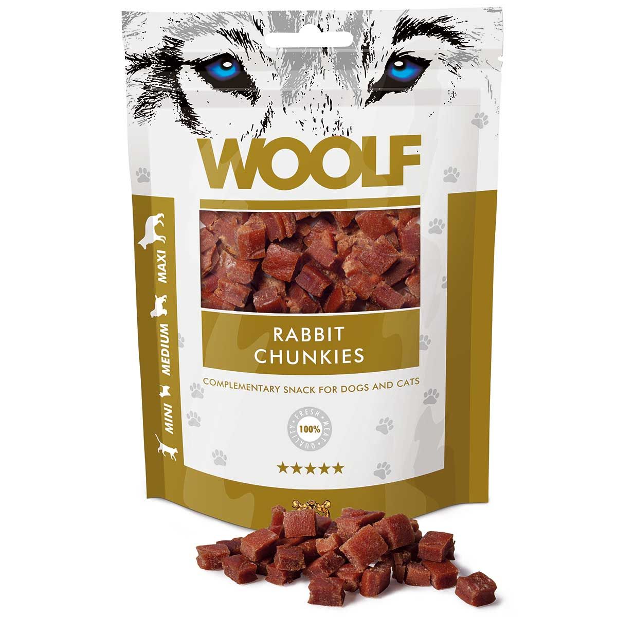 Woolf Dog Treat Rabbit Chunkies, confezione