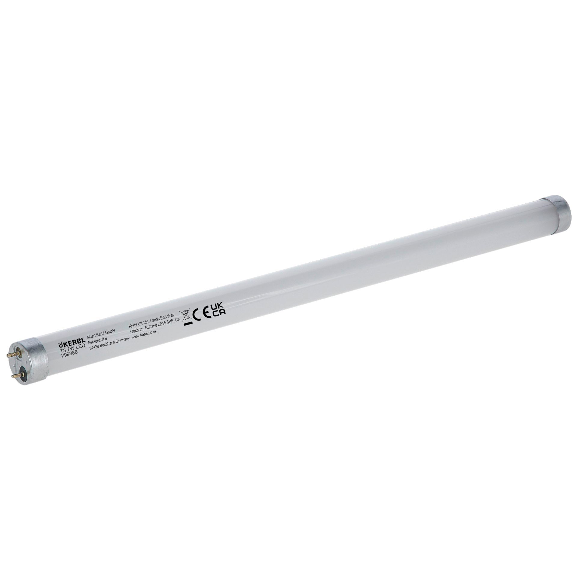 Long white fluorescent tube with metal end caps